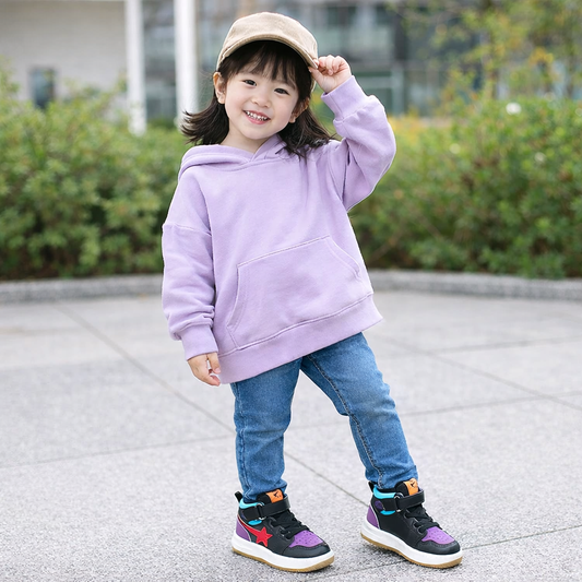 Kids High-Top Sneakers with Velcro Strap (Non-Slip Rubber Sole)