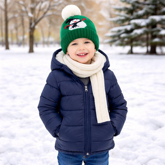 Kids Snowman Pom Beanie (2–10Y) – Knit Winter Hat in Red, Green, or Black