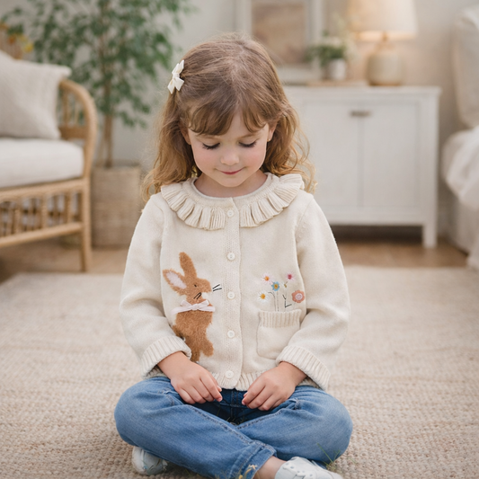 Knit Cardigan Sweater for Babies, Toddlers & Little Kids (9 Months–7 Years) – Button-Front, Embroidered Animals & Floral Details