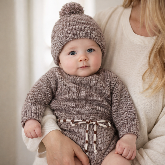 Baby Knit Sweater & Bloomer Set with Pom Hat – Cozy 3-Piece Outfit for Infants (Spring & Fall)