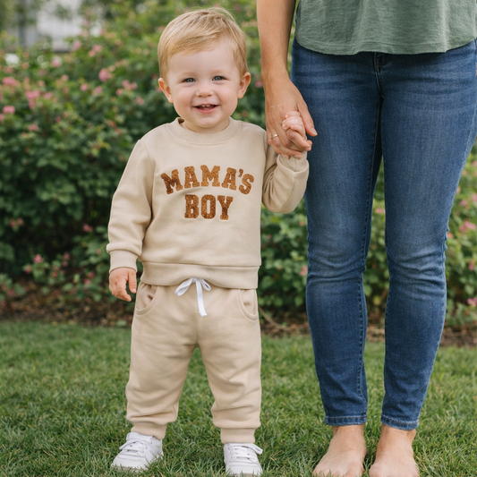 “Mama’s Boy” Baby Sweatshirt & Jogger Set – Cozy Two-Piece Outfit (0–3 Years)