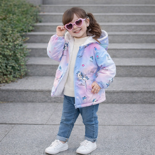 Little Girls’ Plush-Lined Unicorn Gradient Zip-Up Hoodie Jacket (4-7 years)