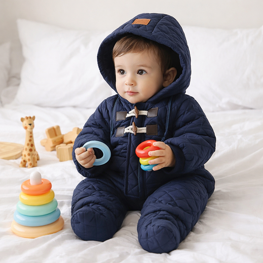 Quilted Hooded Baby Snowsuit Jumpsuit – Warm Winter One-Piece