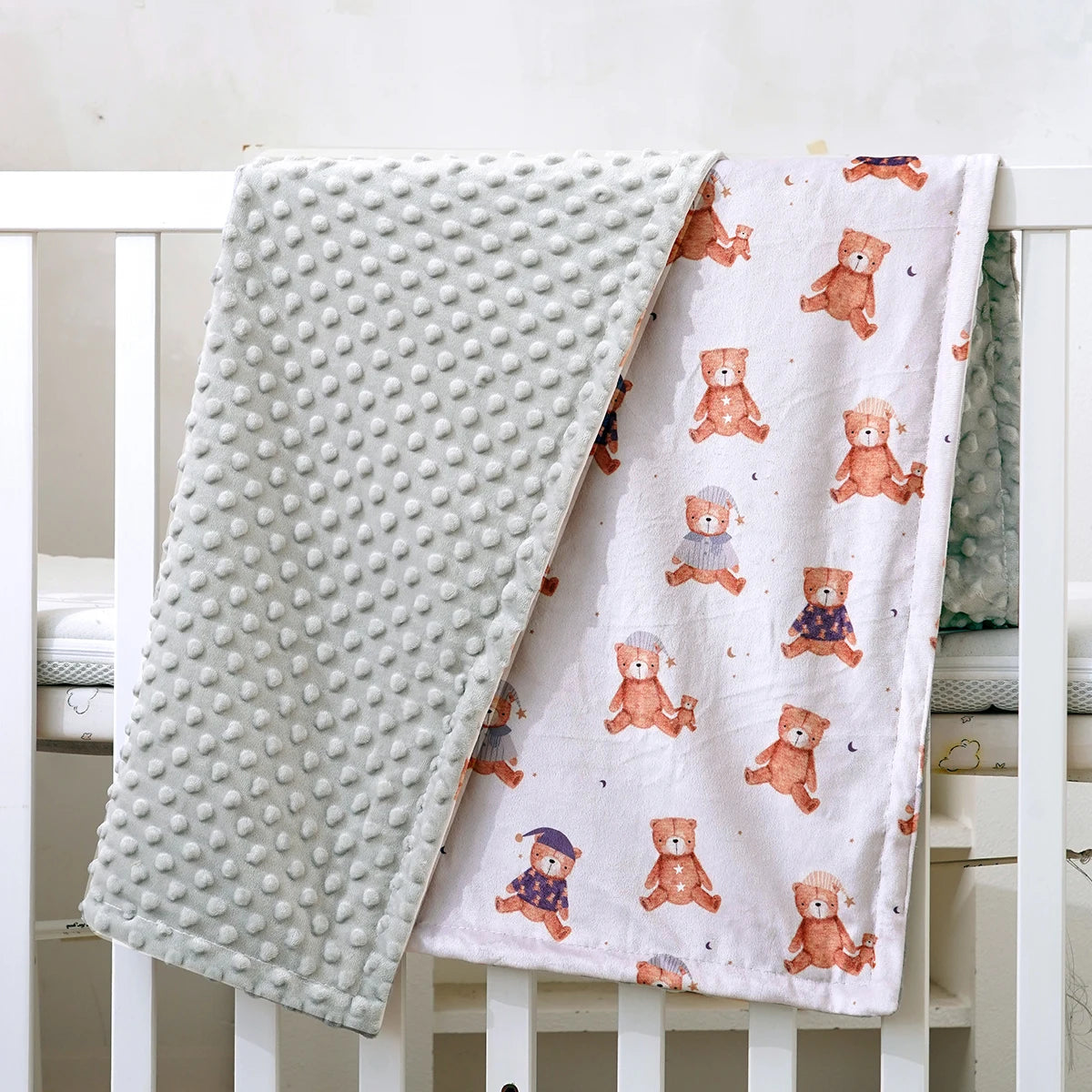 Floral Rainbow & Woodland Print Reversible Minky Baby Blanket