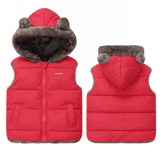 Bear Ear Faux Fur Hooded Puffer Vest for Boys