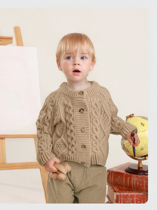 Classic Cable-Knit Cardigan – Cozy Button-Front Sweater for Kids