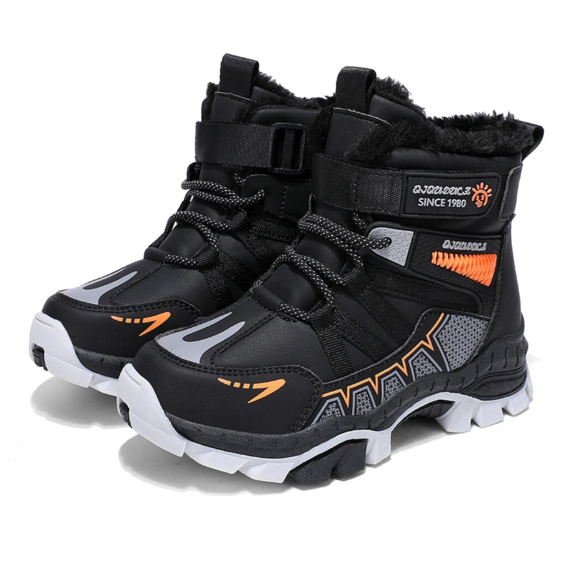 Sporty High-Top Plush-Lined Winter Boots for Boys