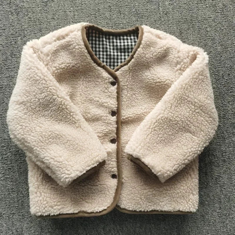 Reversible Teddy Fleece & Gingham Jacket for Kids