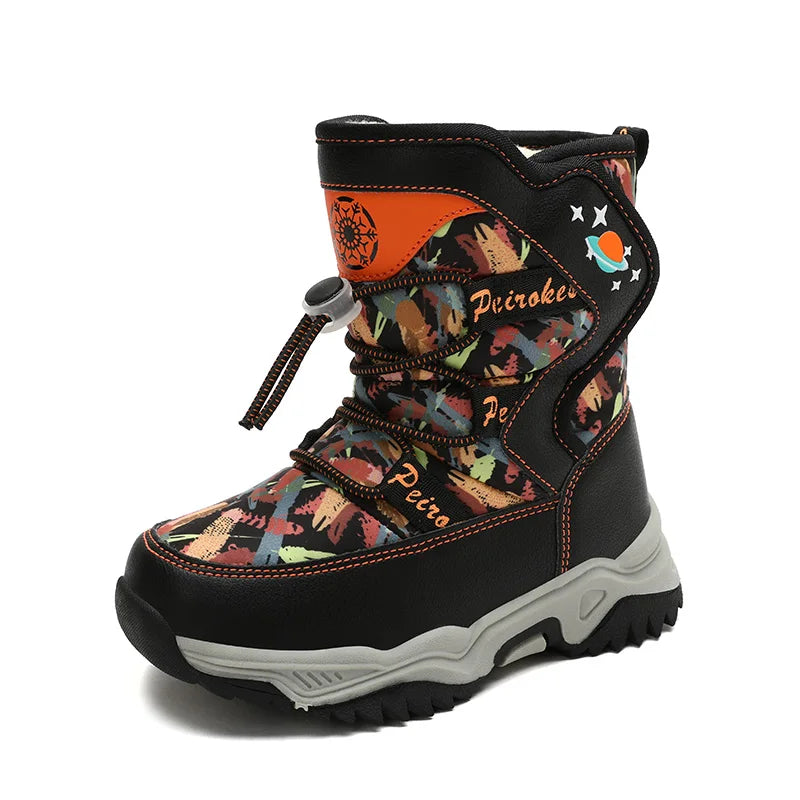 Colorful Print Plush-Lined Winter Snow Boots for Kids