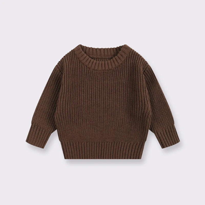 Chunky Ribbed Crewneck Cotton Sweater for Babies & Kids