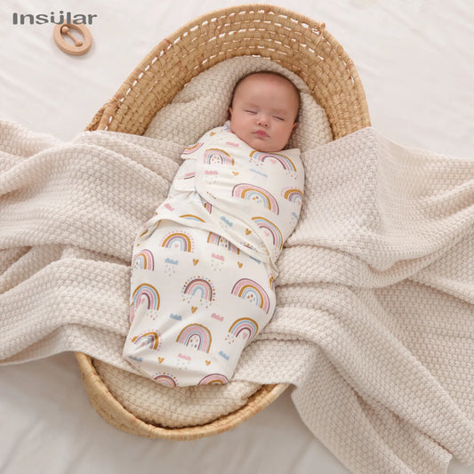 Floral & Rainbow Cotton Baby Swaddle Wrap with Adjustable Velcro