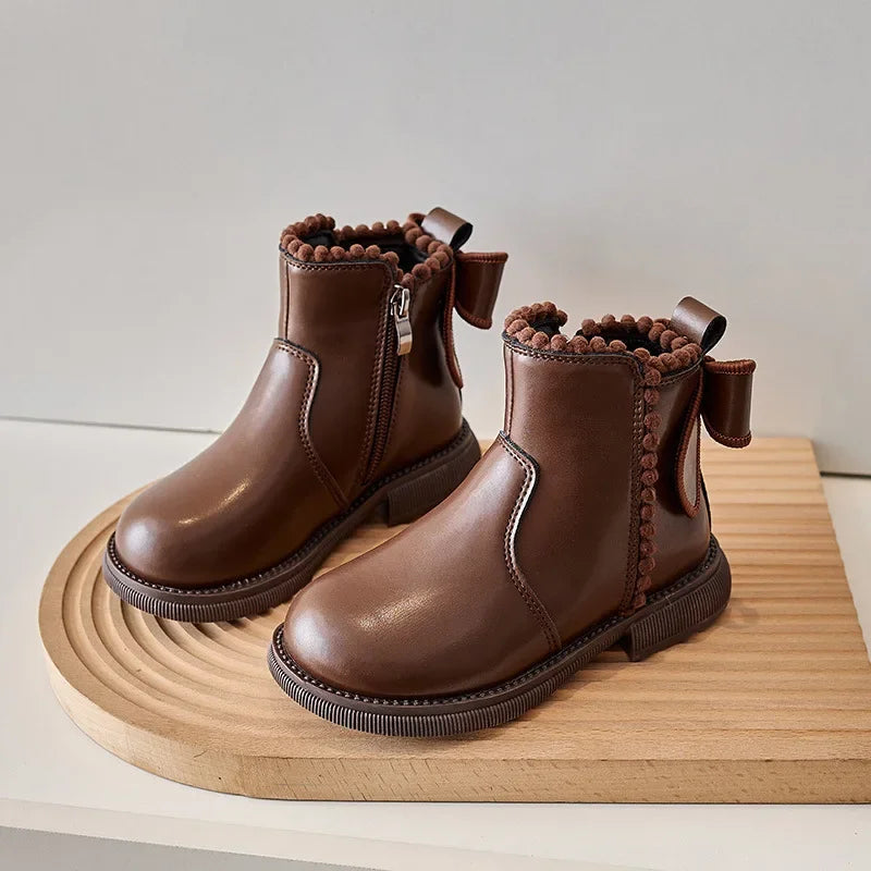 Bow-Detail Zip Ankle Boots for Kids