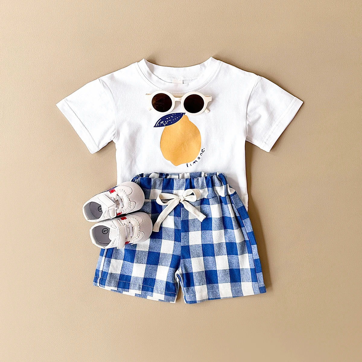 Lemon Tee & Gingham Shorts Two-Piece Set