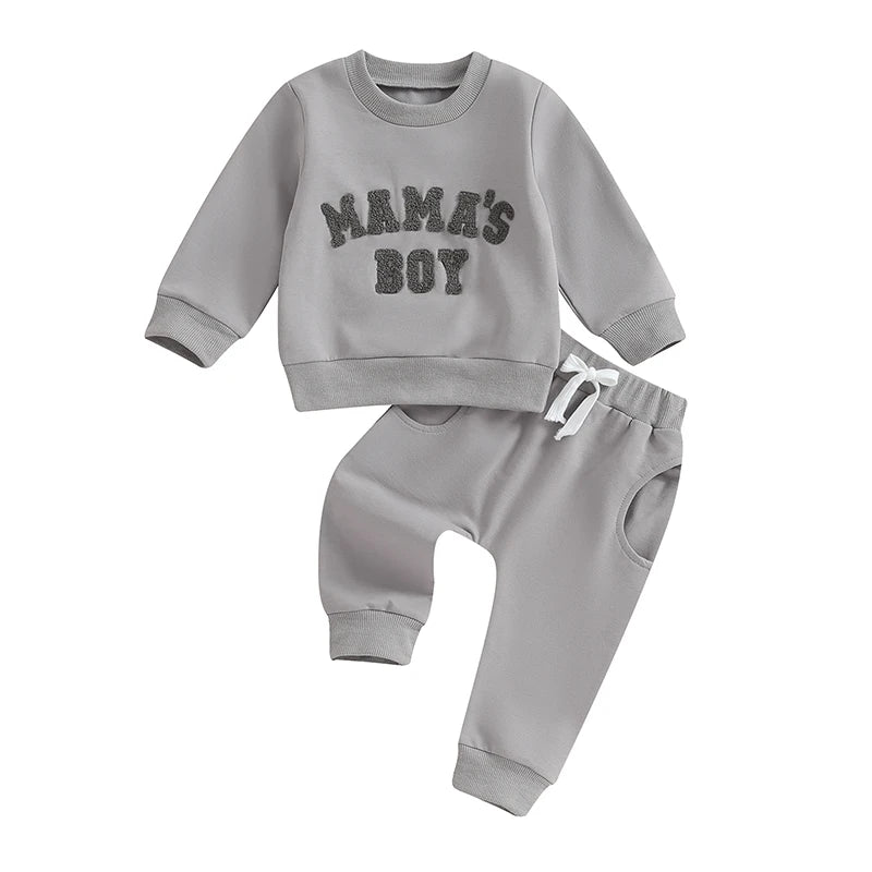 “Mama’s Boy” Baby Sweatshirt & Jogger Set – Cozy Two-Piece Outfit (0–3 Years)