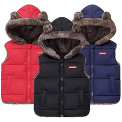 Bear Ear Faux Fur Hooded Puffer Vest for Boys