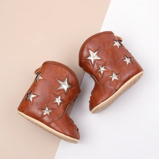Silver Star Western Baby Ankle Boots with Soft Cotton Lining