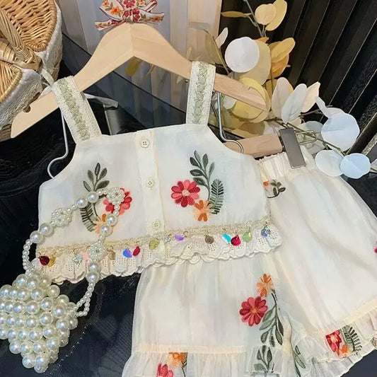 Embroidered Garden Girls’ Cami & Ruffle Shorts Set