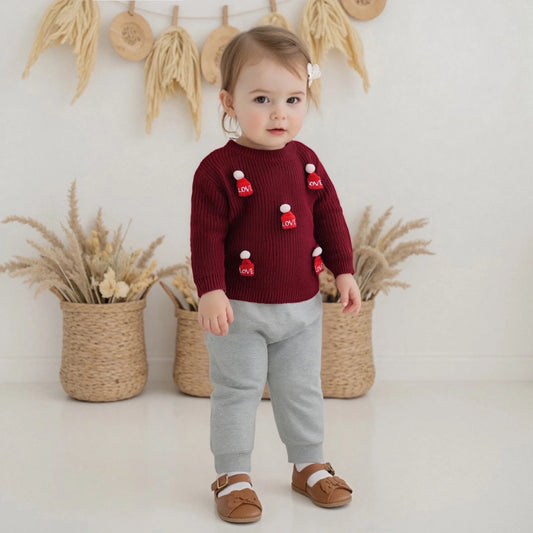 Kids Knit Sweater with 3D Beanie Detail – Cozy Crewneck Pullover (0 - 5 Years)
