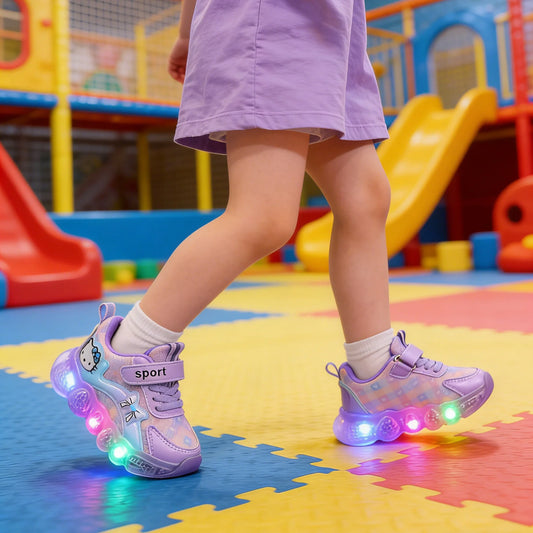 Girls Cartoon LED Light Sneakers in PU Leather