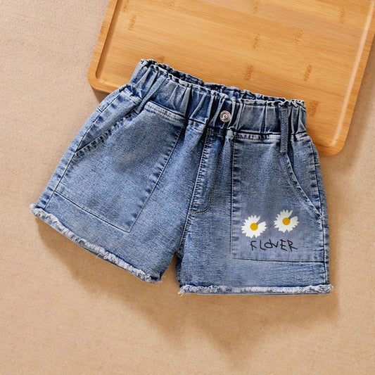 Daisy Patch Pocket Denim Shorts for Girls