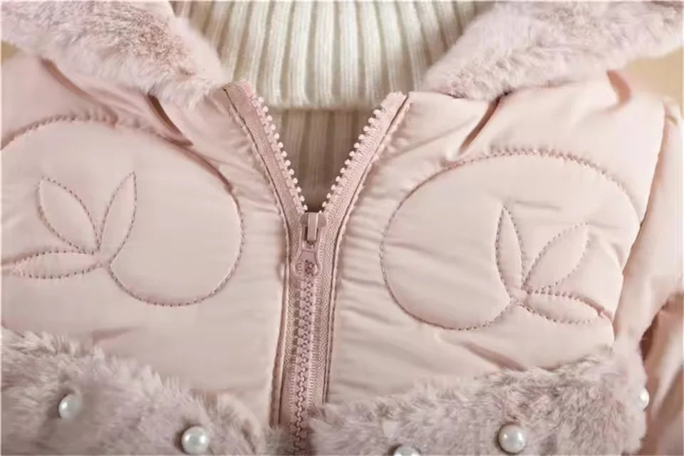 Faux Fur Hooded Pink Puffer Coat for Girls