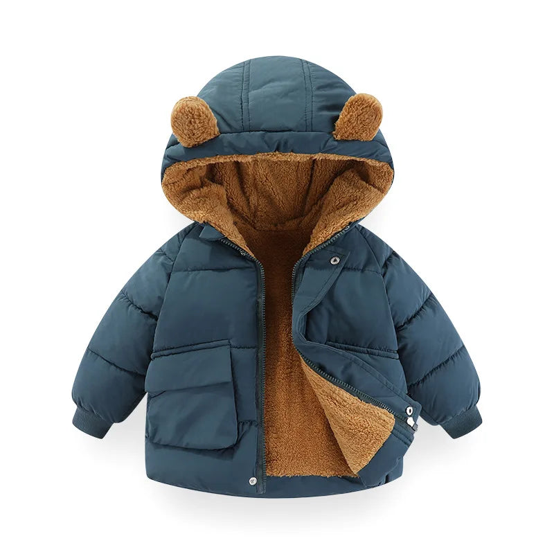 Bear-Ear Hooded Duck Down Puffer Jacket for Girls