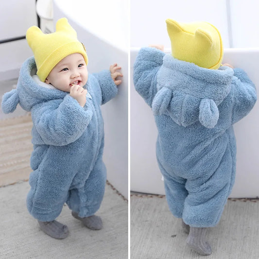 Plush Bear-Ear Fleece Baby Romper