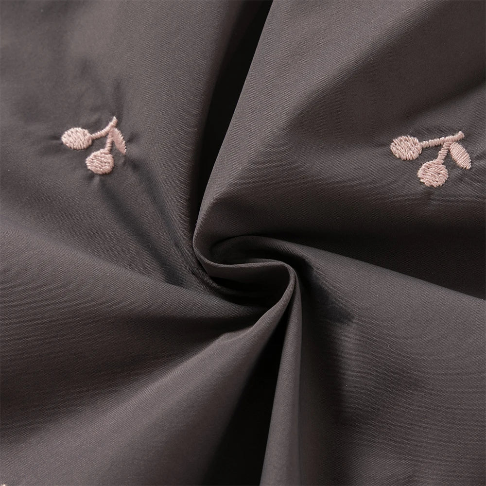 Cherry Embroidered Padded Winter Pants for Girls