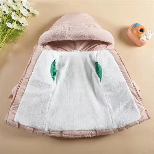Faux Fur Hooded Pink Puffer Coat for Girls