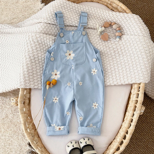 Daisy Embroidered Adjustable Overalls for Baby Girls