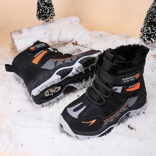 Sporty High-Top Plush-Lined Winter Boots for Boys