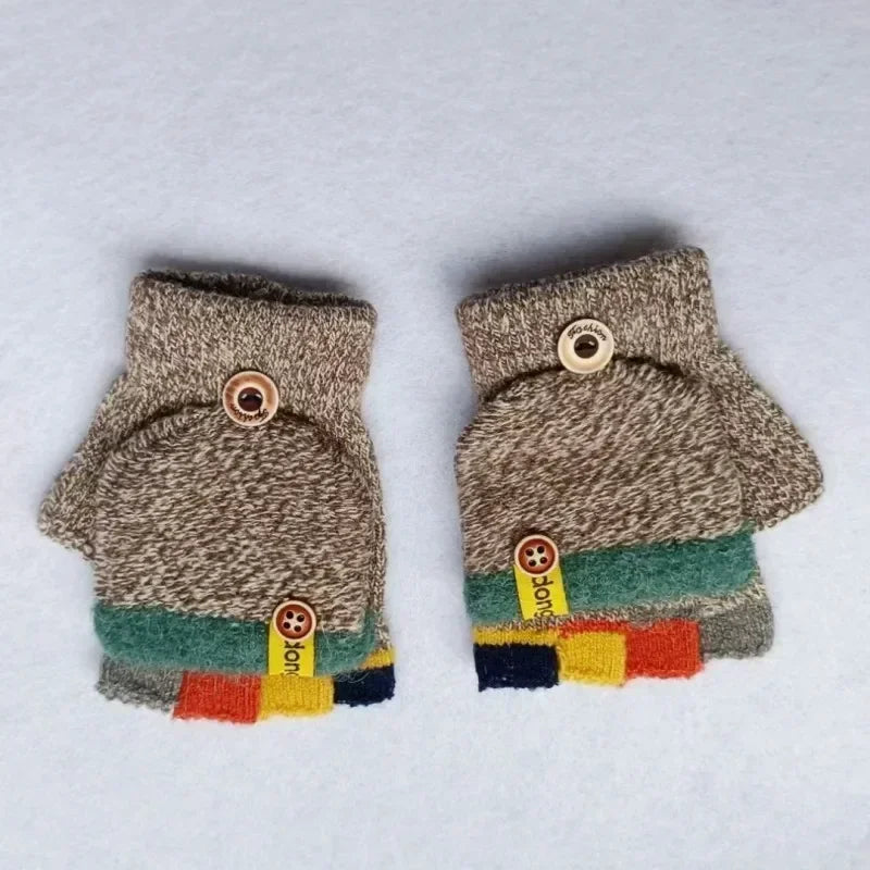 Cozy Half-Finger Kids Gloves โ Warm Knit Writing Gloves for Fall & Winter
