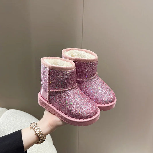 Glitter Plush-Lined Ankle Boots for Girls