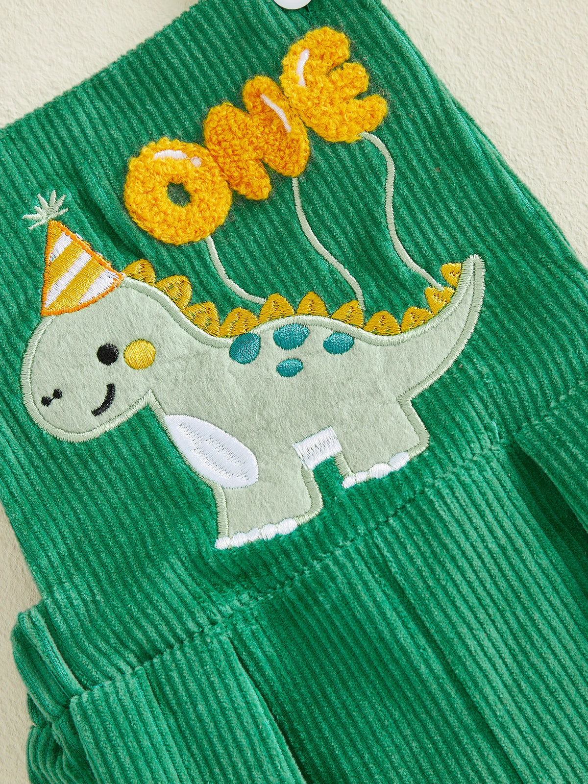 First Birthday Dino Corduroy Bubble Overall Romper for Baby Boys