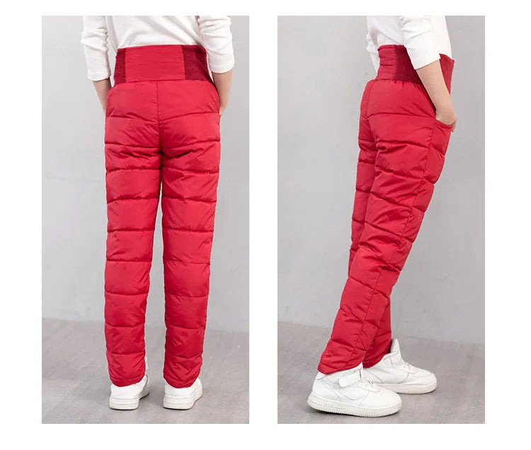 Kids High-Waist Winter Puffer Pants – Warm Waterproof Snow & Ski Trousers (Unisex)