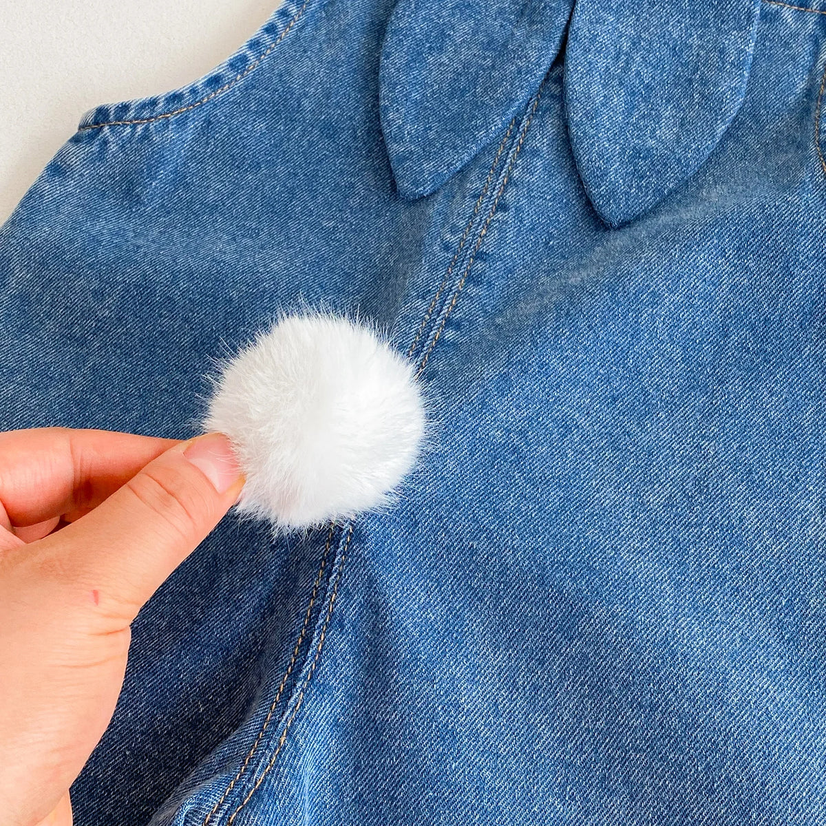 Bunny Ear & Pom-Pom Tail Denim Romper for Babies
