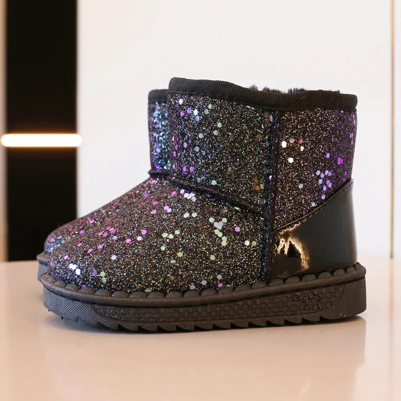Glitter Plush-Lined Ankle Boots for Girls