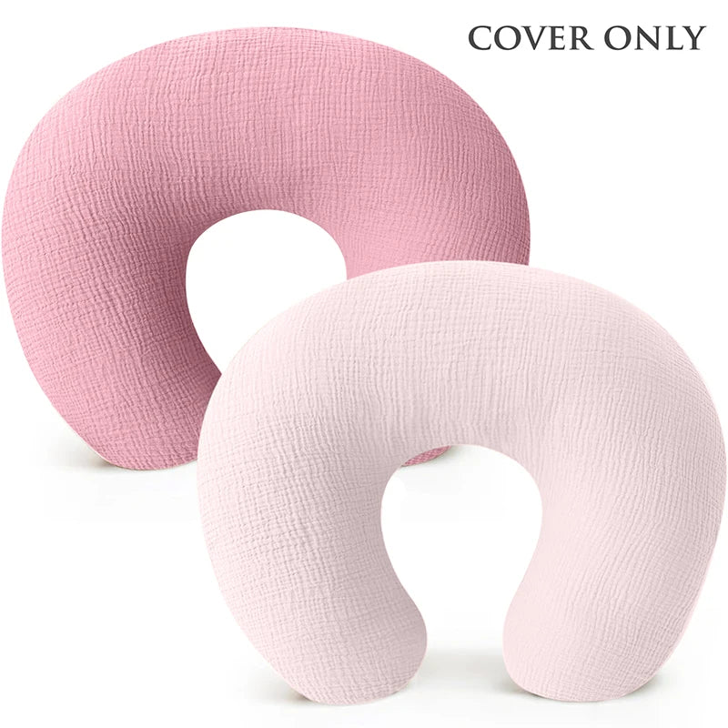 U-Shaped Cotton Muslin Nursing Pillow Cover with Floral & Solid Prints