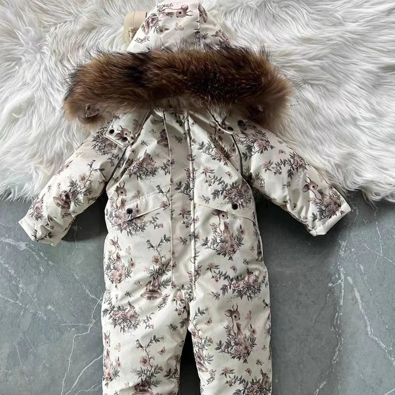 Floral Woodland Hooded Winter Snowsuit for Baby Girls