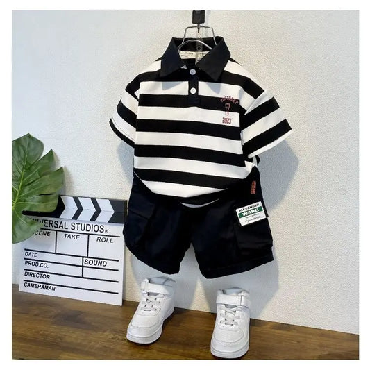 Checkerboard Polo Shirt & Shorts Set for Boys