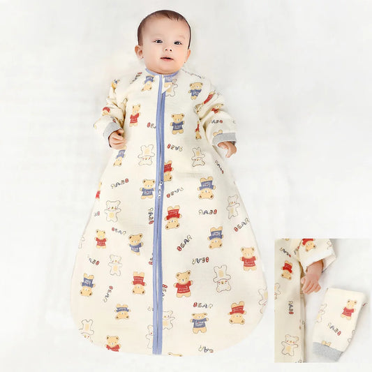 Cartoon Print Cotton Baby Sleep Sack with Removable Sleeves