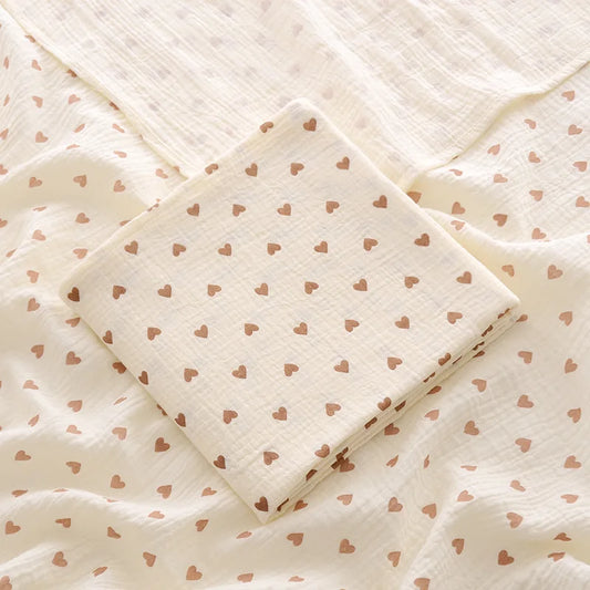 Playful Heart & Animal Print Cotton Muslin Baby Blanket