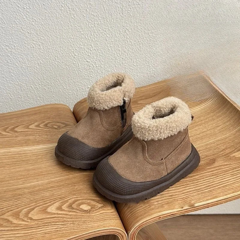 Fold-Over Cuff Leather Winter Ankle Boots for Kids