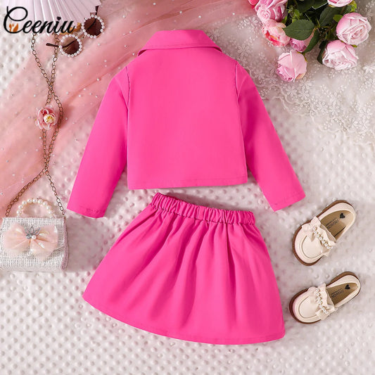 3D Rose Girls’ Blazer & Pleated Skirt Set