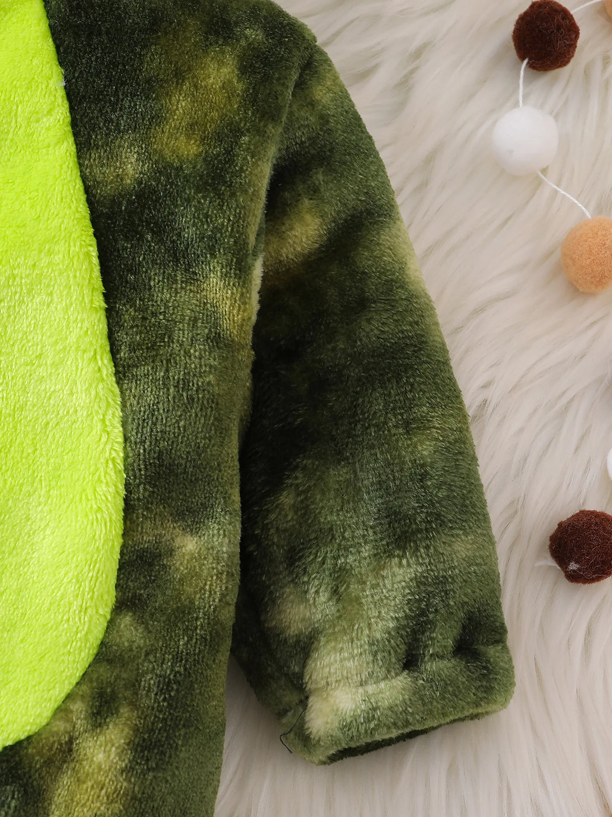 Plush Dinosaur Baby Romper with Hood & Matching Sock Covers
