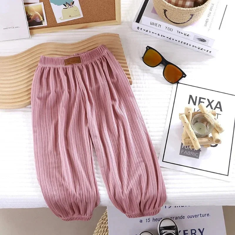 Textured Balloon-Leg Summer Pants for Girls