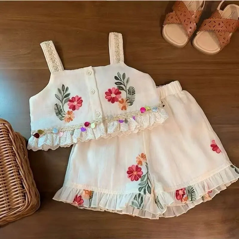 Embroidered Garden Girls’ Cami & Ruffle Shorts Set