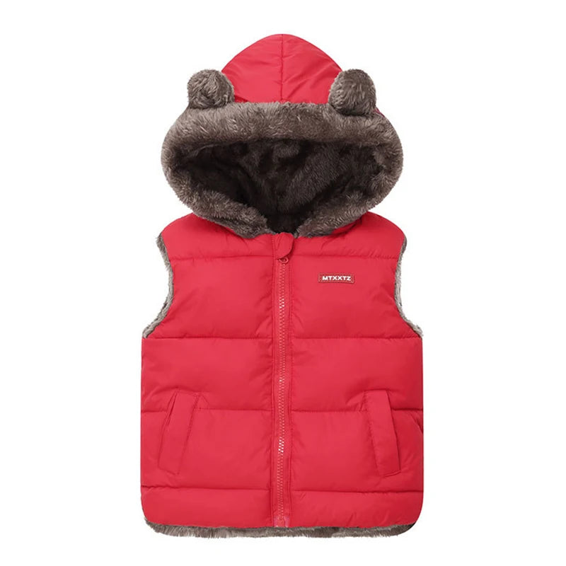 Bear Ear Faux Fur Hooded Puffer Vest for Boys