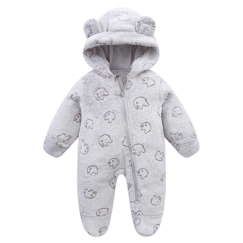 Plush Hooded Baby Jumpsuit β Cozy Flannel One-Piece with Bear Ears (0β12 Months)