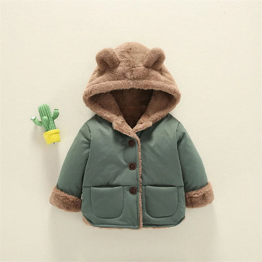Bear-Ear Plush Lined Hooded Coat for Toddlers